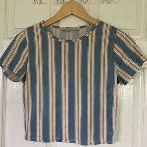 Blue and Orange striped fitted crop top